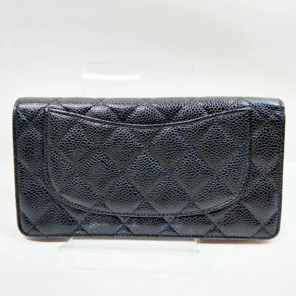 Authentic Chanel Long Wallet Black Caviar Skin mn480-020626 - Picture 2 of 9